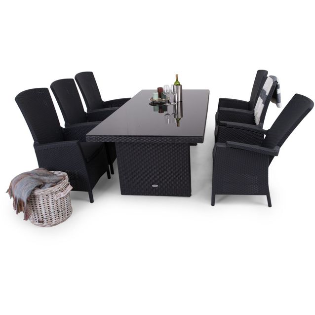 Ruokailuryhmä Majestic, 100x210cm, 6 Vermont-säätötuolia, musta/antrasiitti