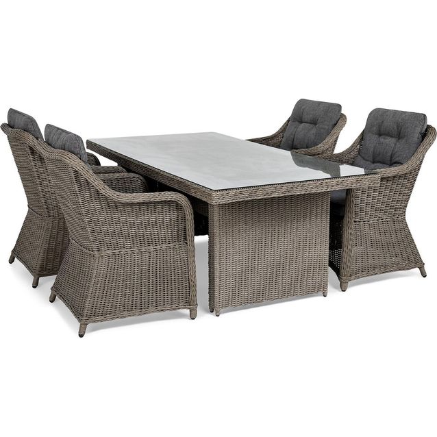 Ruokailuryhmä Marcus 200 cm pöytä 4 nojatuolia ruskeanharmaa