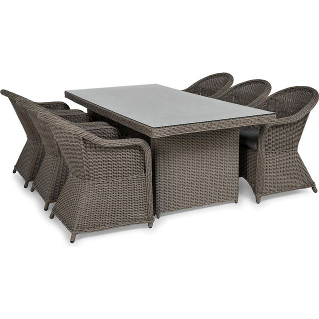 Ruokailuryhmä Marcus 200 cm pöytä 6 matalaa nojatuolia ruskeanharmaa