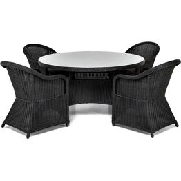 Ruokailuryhmä Marcus Ø140 cm pöytä + 4 matalaa nojatuolia musta