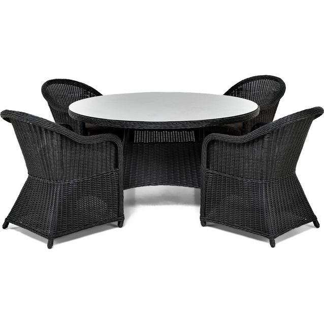 Ruokailuryhmä Marcus halk140 cm pöytä 4 matalaa nojatuolia musta