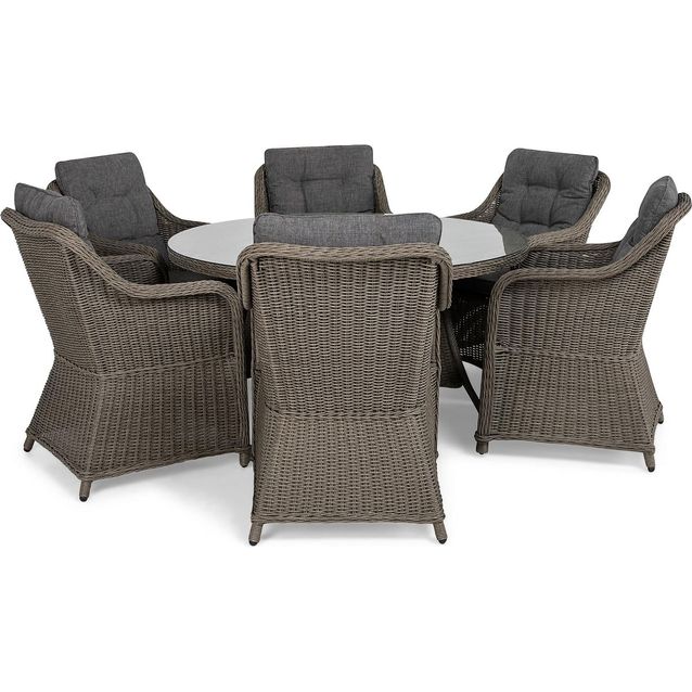 Ruokailuryhmä Marcus halk140 cm pöytä 6 nojatuolia ruskeanharmaa-harmaa