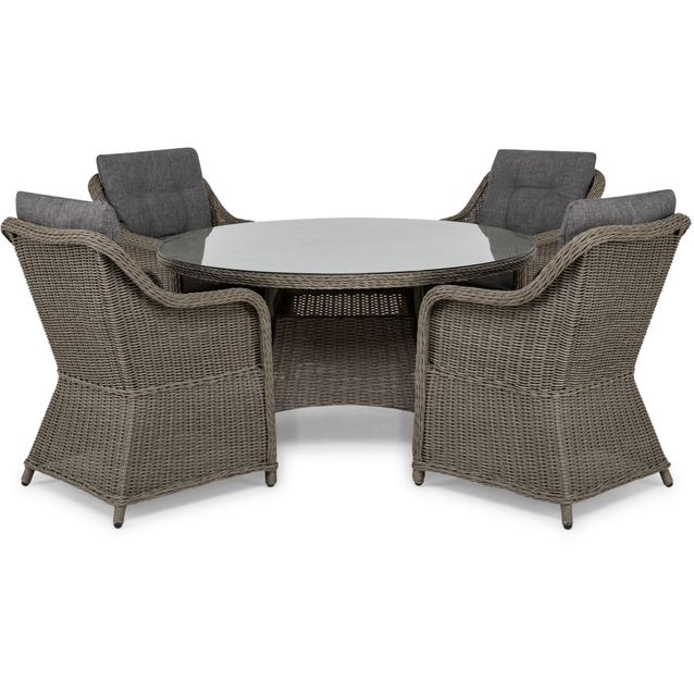 Ruokailuryhmä Marcus Ø140cm, 4 nojatuolia, harmaa