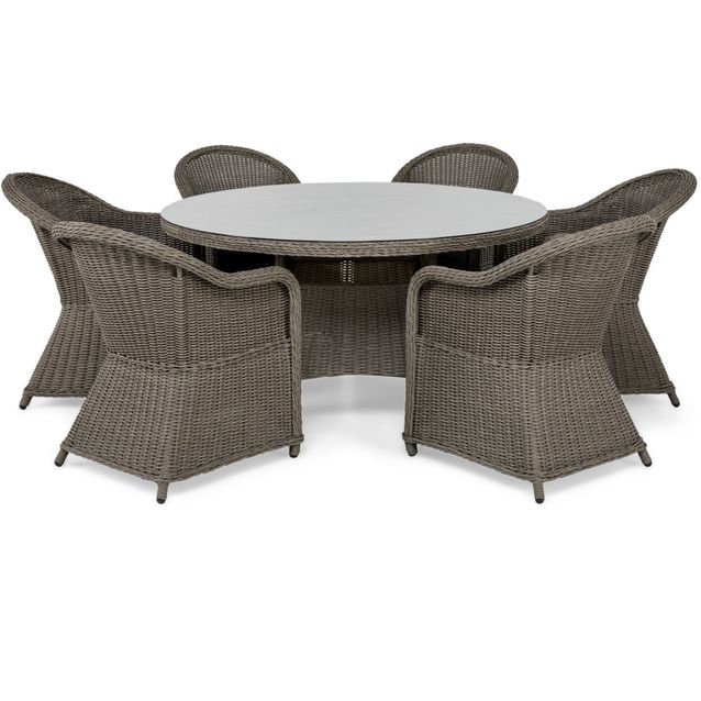 Ruokailuryhmä Marcus Ø140cm, 6 nojatuolia, harmaa