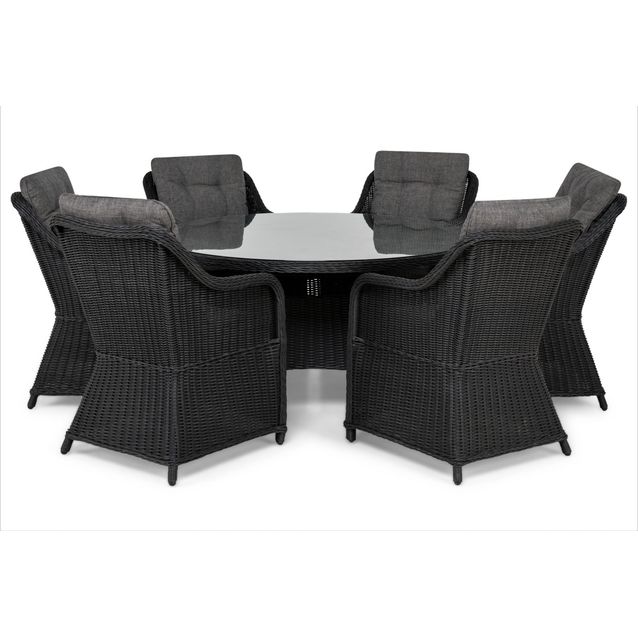 Ruokailuryhmä Marcus, Ø140cm, 6 nojatuolia, musta