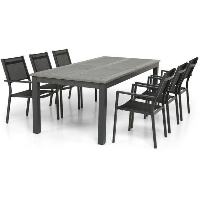 Ruokailuryhmä Monaco, 220/280cm, 6 pinottavaa tuolia, musta