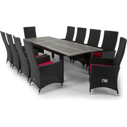 Ruokailuryhmä Monaco/Jenny 220/280 cm jatkettava pöytä + 10 säädettävää tuolia musta/harmaa