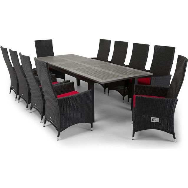 Ruokailuryhmä Monaco-Jenny 220-280 cm jatkettava pöytä 10 säädettävää tuolia musta-harmaa