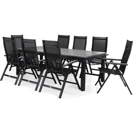 Ruokailuryhmä Monaco/Monaco 220/280 cm jatkettava pöytä + 8 säädettävää tuolia musta/harmaa