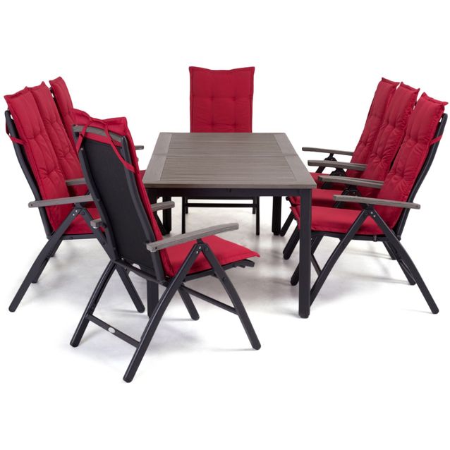 Ruokailuryhmä Solna, 96x200-280cm, 8 säätötuolia, harmaa/musta