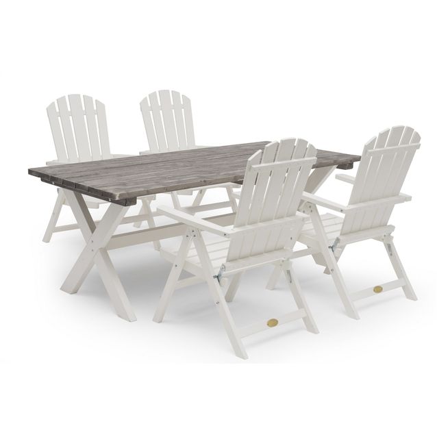 Ruokailuryhmä Ashford, 86x195cm, 4 tuolia, harmaa/valkoinen