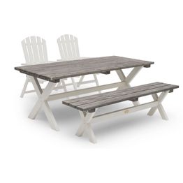 Ruokailuryhmä Ashford 86x195cm penkki 2 tuolia harmaa/valkoinen
