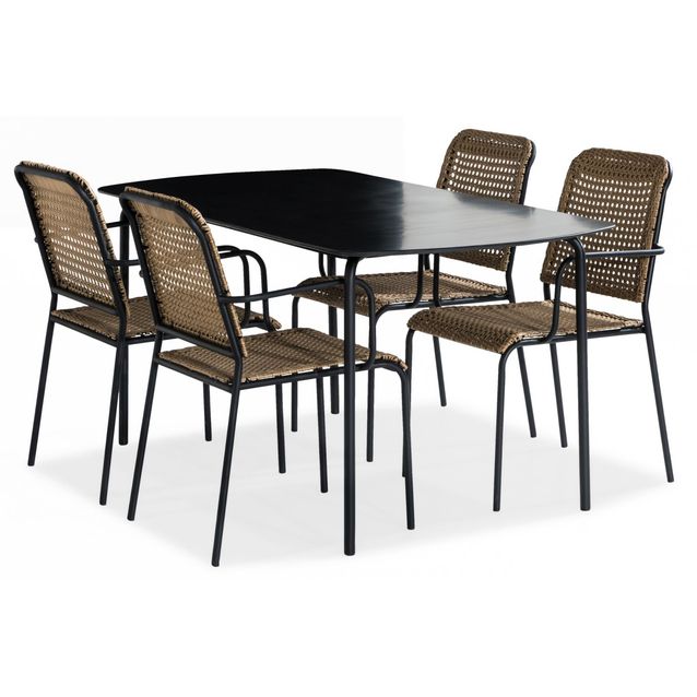 Ruokailuryhmä Tahiti 160x80 + 4 tuolia, beige/musta