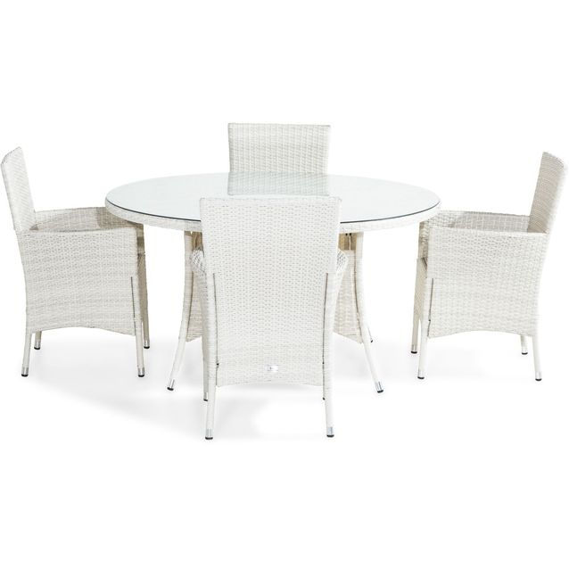 Ruokailuryhmä Thor Ø140cm, 4 nojatuolia, valkoinen