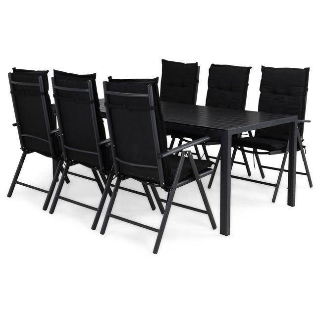 Ruokailuryhmä Tunis 205cm, 6 säätötuolia pehmusteella, musta