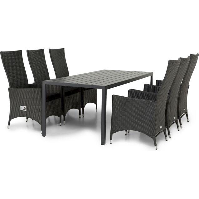 Ruokailuryhmä Heinola 205 cm 6 säädettävää tuolia musta