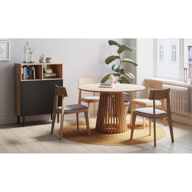 Ruokapöytä Gontas, 120cm, pyöreä, 4 Wadyn ruokatuolia, luonnonväri (06626)