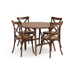 Ruokapöytä Skagana, 120cm, pyöreä, 4 Prumerland-tuolia, ruskea (95869)
