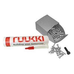 Sadevesijärjestelmä Ruukki puolipyöreä: asennussarja vesikourulle ja alastuloputkille