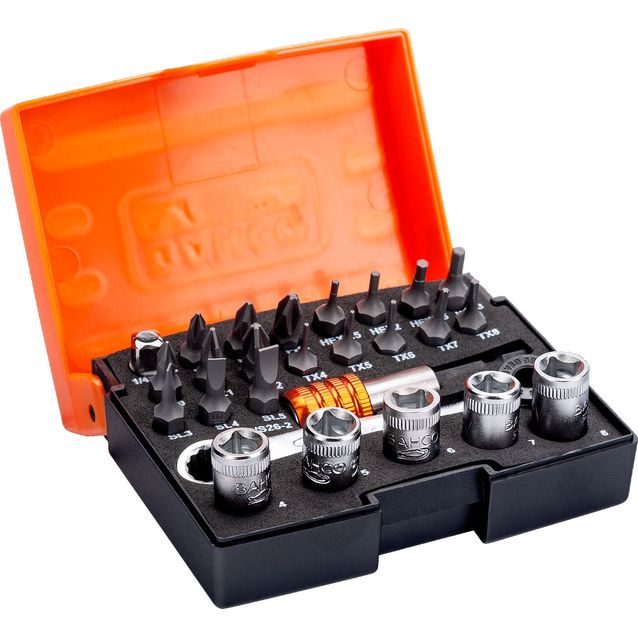 Ruuvauskärkisarja Bahco 2058/S26-2, ura-/PH-/PZ-/kuusiokolo-/Torx -ruuveille, 26 osaa