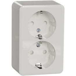 Pistorasia Schneider Electric Exxact, 2-osainen, pinta-asennus, IP21, ruuviliitos, haaroitettava, valkoinen