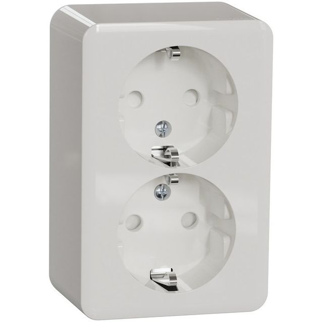 Pistorasia Schneider Electric Exxact, 2-osainen, pinta-asennus, IP21, ruuviliitos, haaroitettava, valkoinen