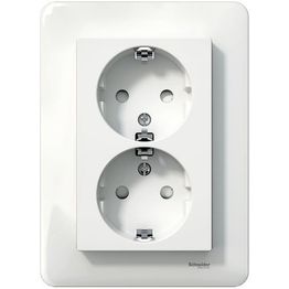 Pistorasia Schneider Electric Exxact, 2-osainen, keskiölevyllä, ruuviliitos, valkoinen