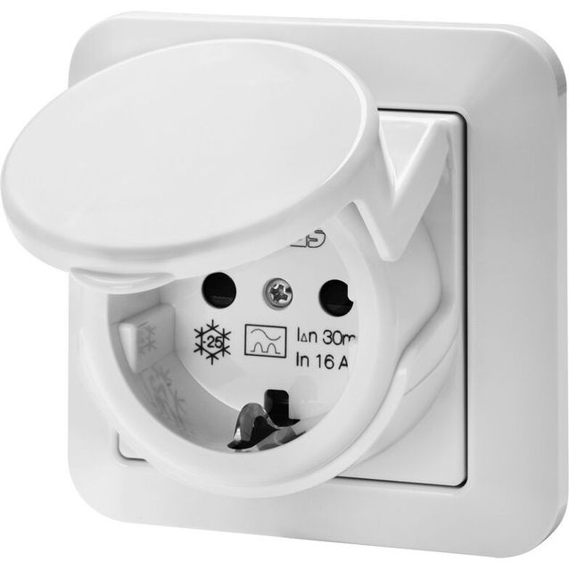 Vikavirtapistorasia Norwesco NRCD 18, 1-osainen, 16A, 30mA, 250V, IP44, uppoasennus, valkoinen