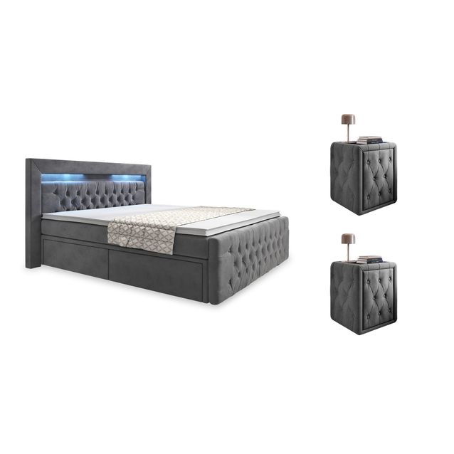 Sänkypaketti Celio, 180x200cm laatikko + 2kpl Franco yöpöytä, harmaa (00760)