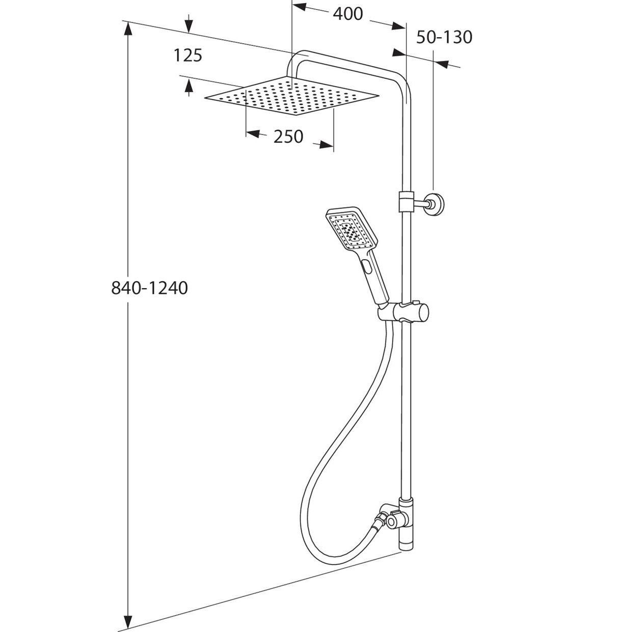 Sadesuihkusetti Gustavsberg Square neliö 250 mm lautanen käsisuihku kromi