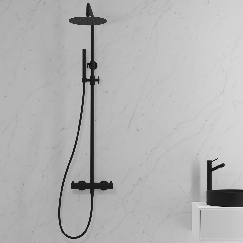 Sadesuihkusetti Scandtap Pleasure2Coal, termostaattihanalla, suihkupää ⌀250mm, matta musta