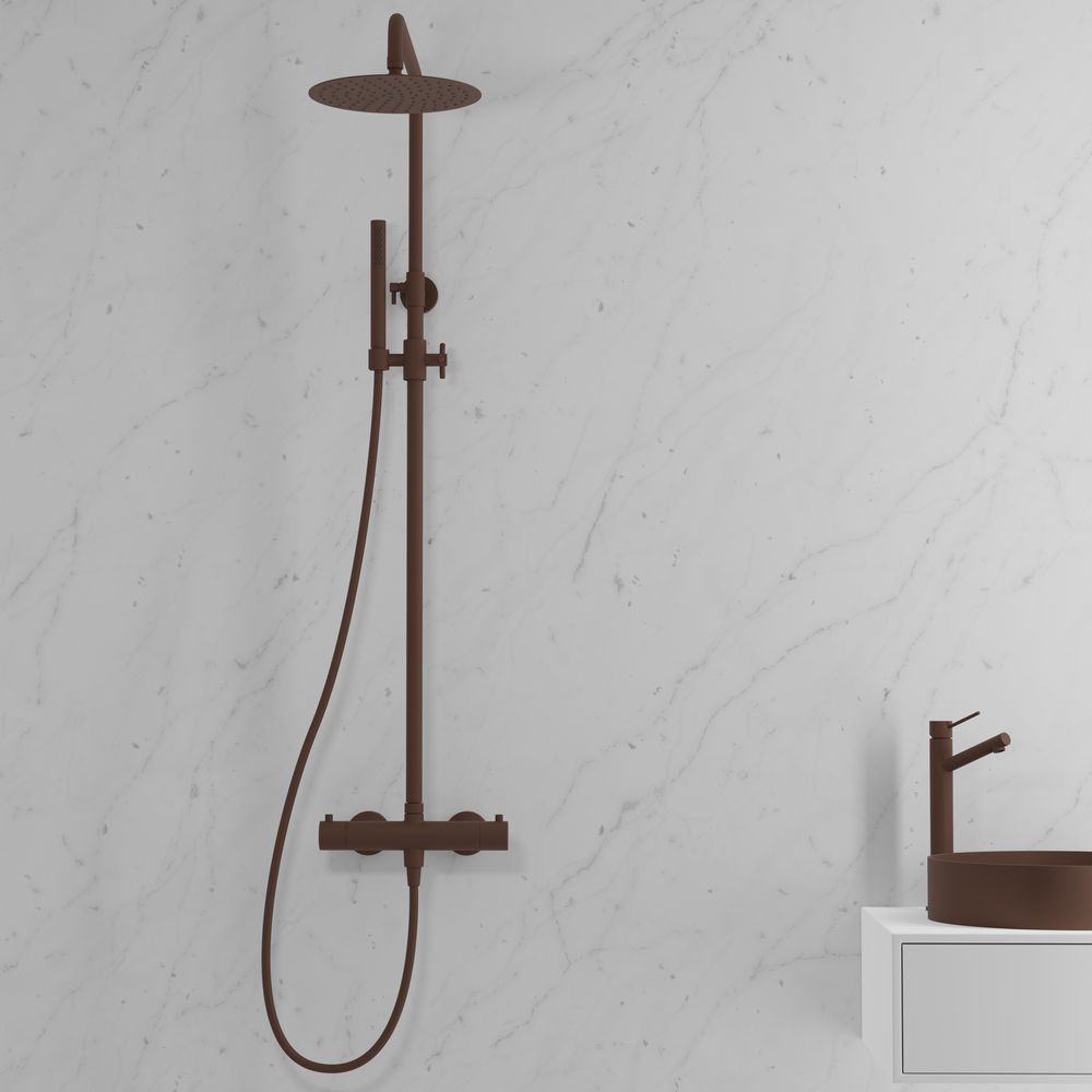 Sadesuihkusetti Scandtap Pleasure 2 Rust, termostaattihanalla, suihkupää ⌀250mm, matta ruskea