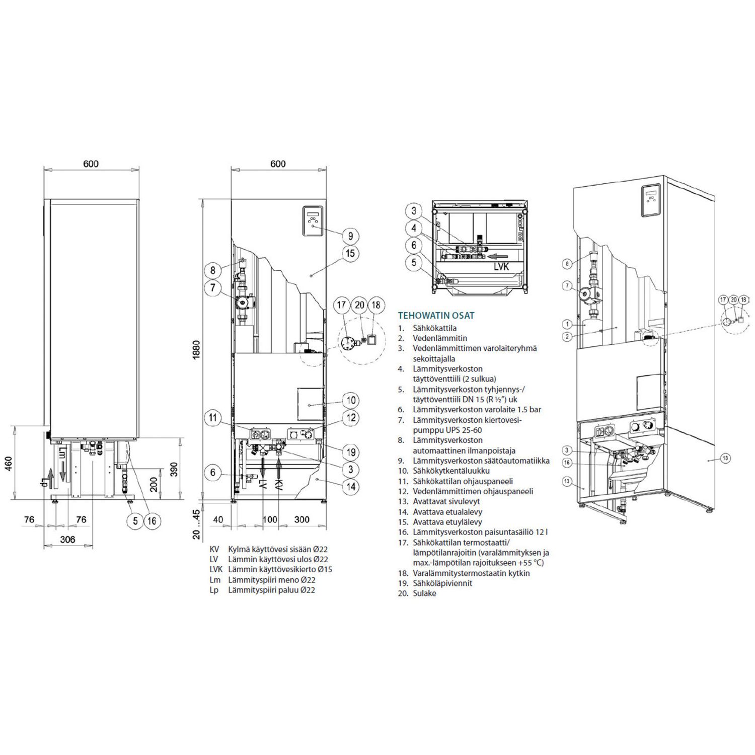 Sähkökattila Jäspi Tehowatti osat