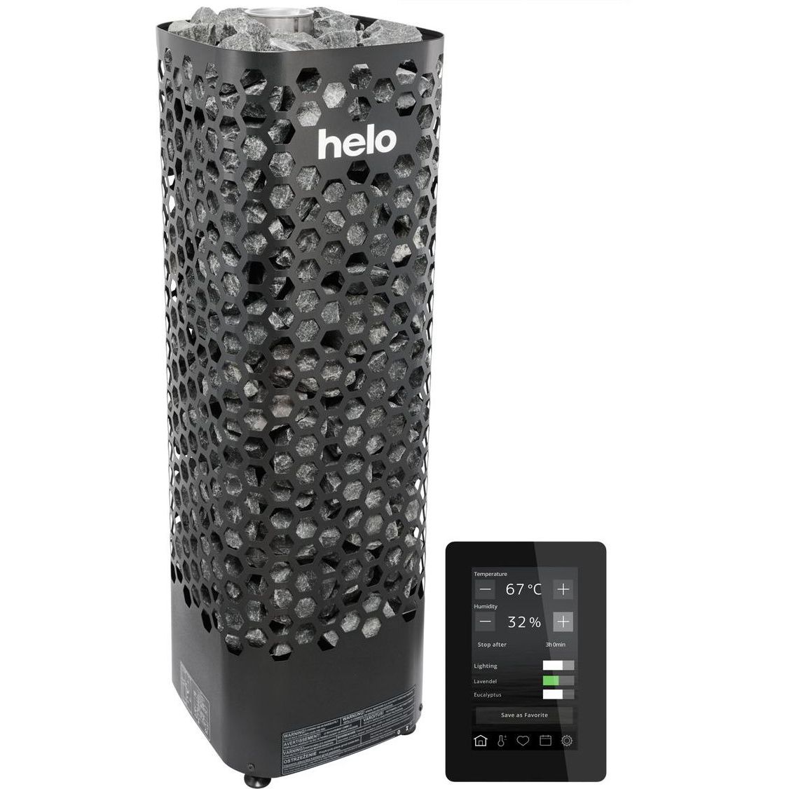 Sähkökiuas Helo Himalaya 105 Elite WT 10,5 kW 9-15 m³ manuaalitäyttö erillinen ohjaus musta