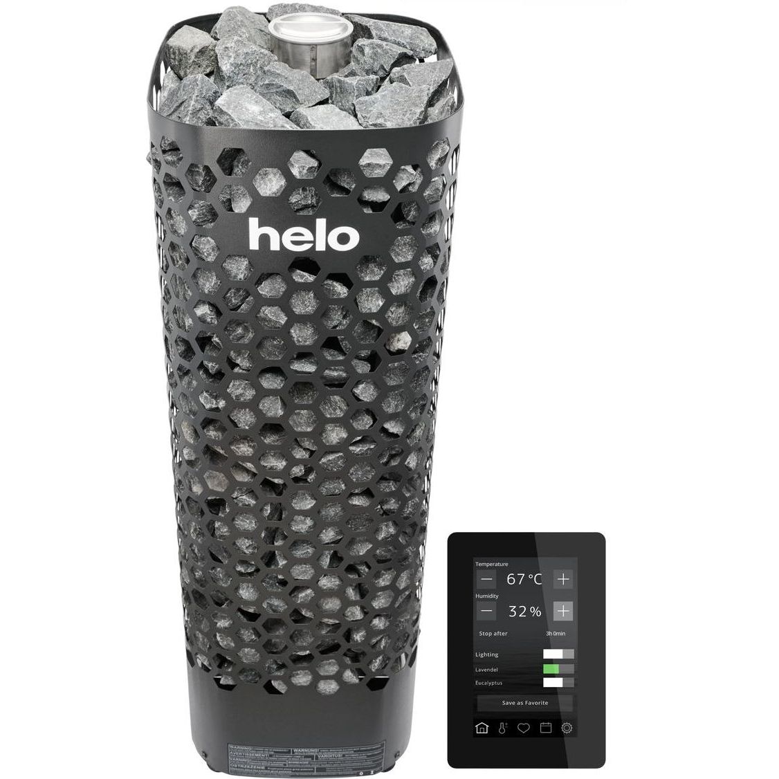 Sähkökiuas Helo Himalaya 105 Elite WT 10,5 kW 9-15 m³ manuaalitäyttö erillinen ohjaus musta