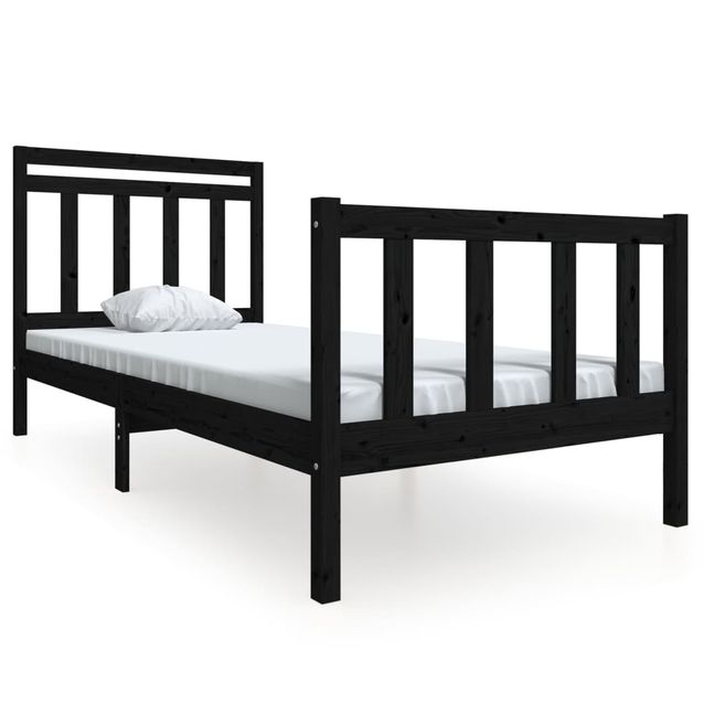Sängynrunko musta 90x190 cm Single täysi puu (00688)