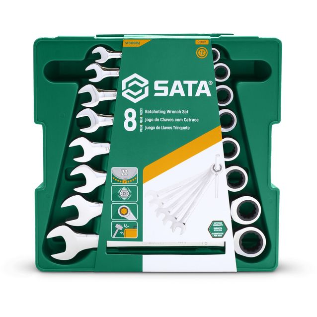 Kiintoräikkälenkkiavainsarja Sata 8-19 mm 8 osaa rasiassa
