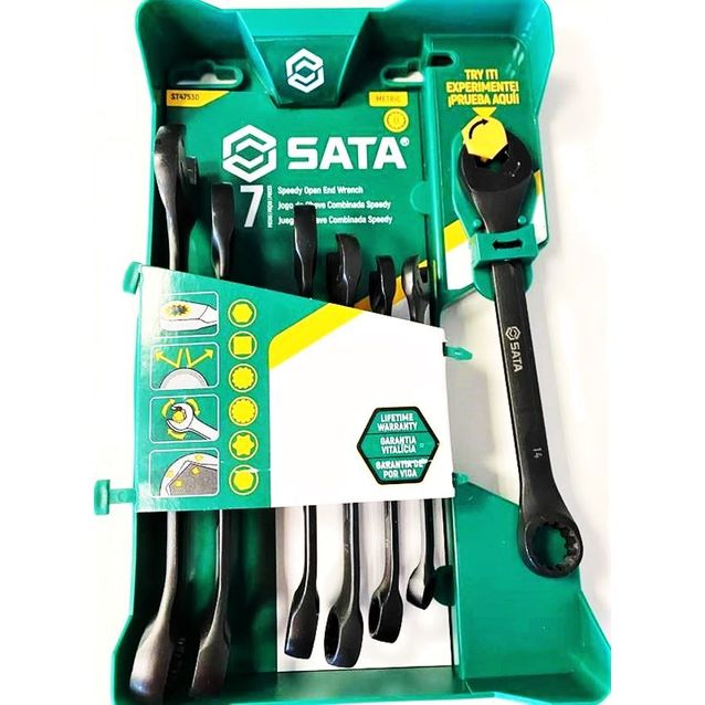 Kiintoräikkälenkkiavainsarja Sata Spline 8-17 mm 7 osaa telineessä