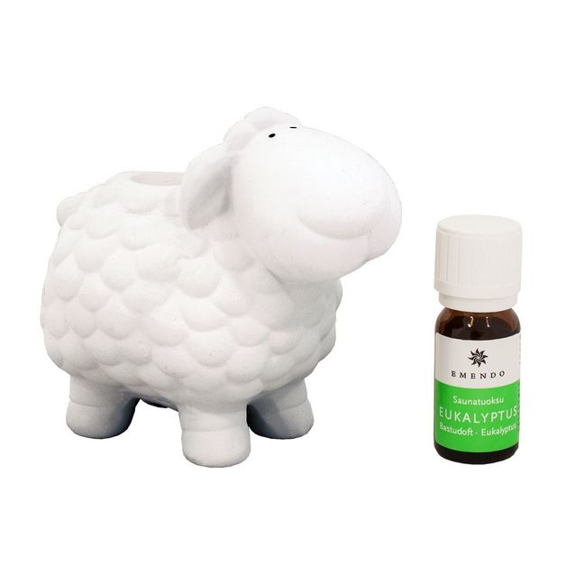 Saunakoriste Emendo Lammas valkoinen + Saunatuoksu Eukalyptus 10 ml