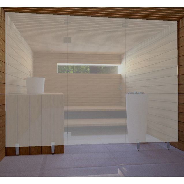 Saunan lasiseinä Vihtan 1 ovi + ylälasi + 2 sivulasia rst jaloilla harmaa satiini