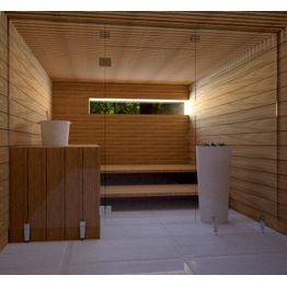 Saunan lasiseinä Vihtan 1 ovi + ylälasi + 2 sivulasia rst jaloilla kirkas