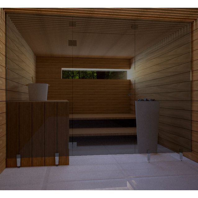 Saunan lasiseinä Vihtan 1 ovi + ylälasi + 2 sivulasia rst jaloilla musta