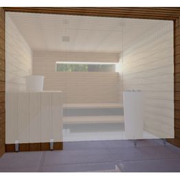 Saunan lasiseinä Vihtan 1 ovi + ylälasi + 2 sivulasia rst jaloilla satiini