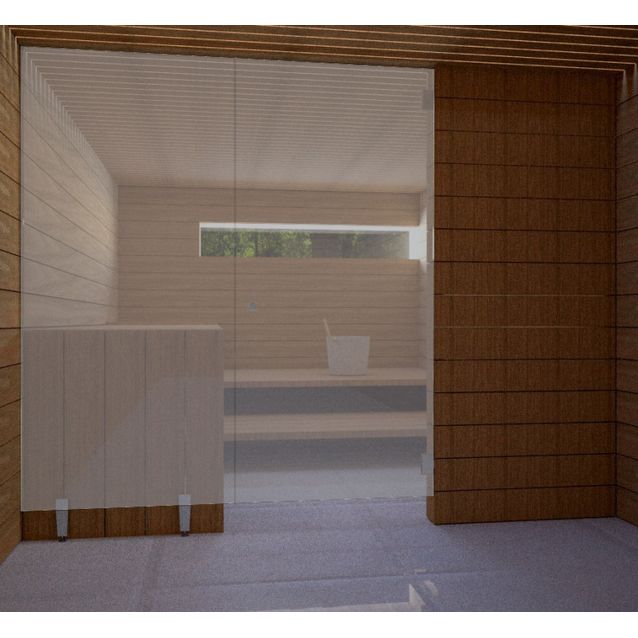 Saunan lasiseinä Vihtan 4 ovi + sivulasi rst jaloilla harmaa