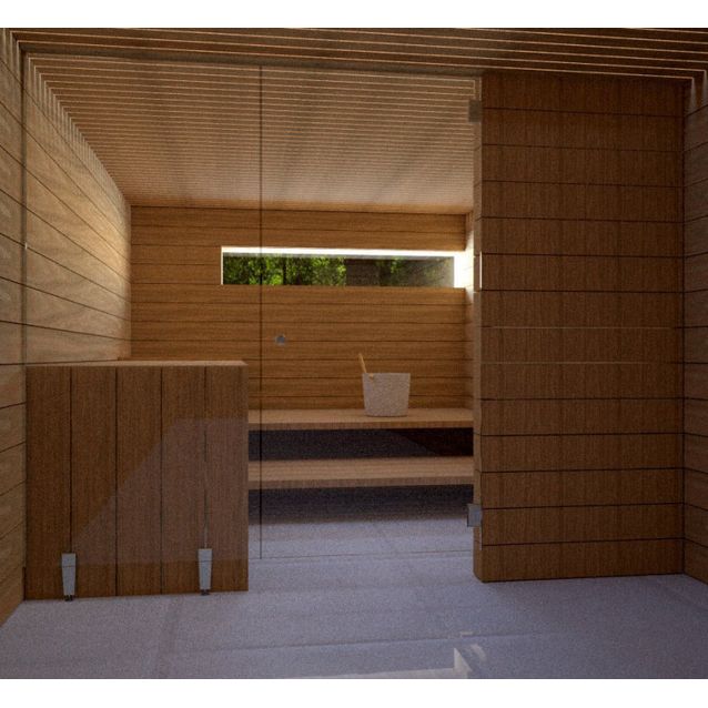 Saunan lasiseinä Vihtan 4 ovi + sivulasi rst jaloilla kirkas