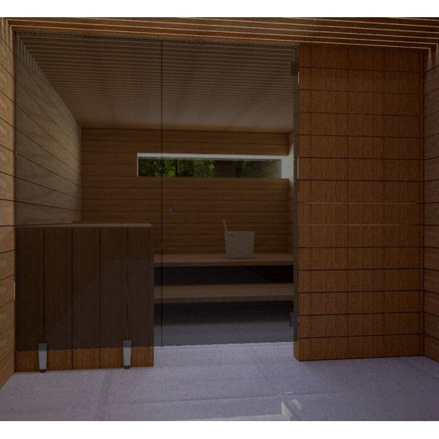 Saunan lasiseinä Vihtan 4 ovi + sivulasi rst jaloilla musta