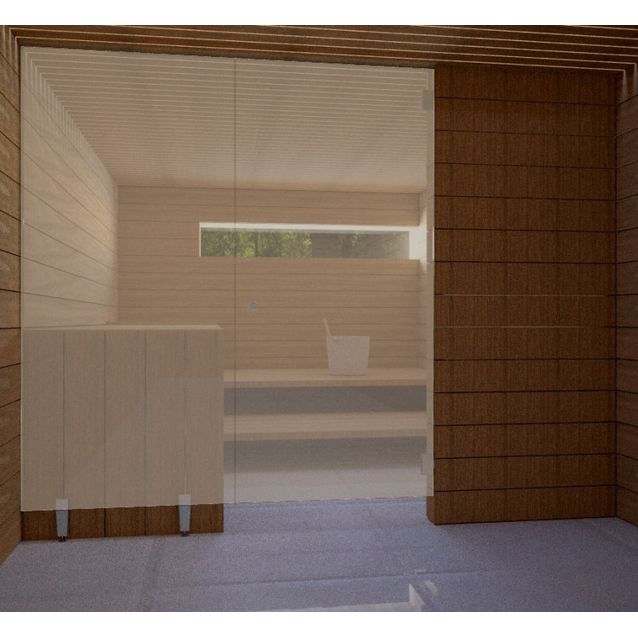 Saunan lasiseinä Vihtan 4 ovi + sivulasi rst jaloilla pronssi