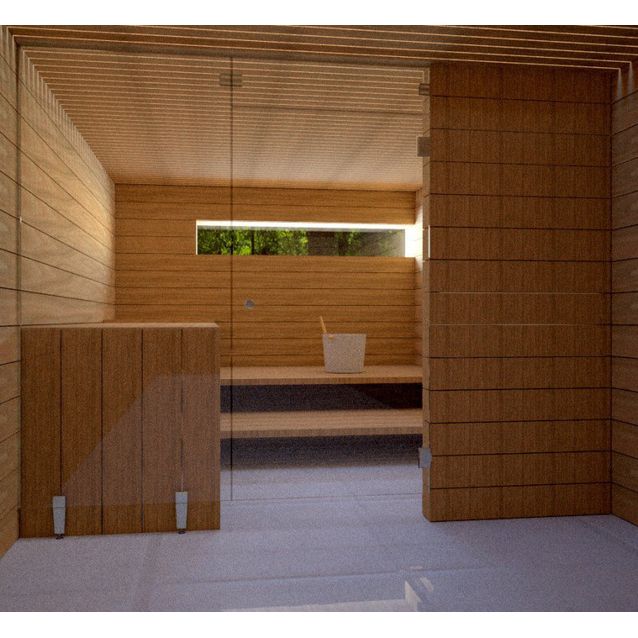 Saunan lasiseinä Vihtan 5 ovi + ylälasi + sivulasi rst jaloilla kirkas