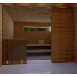 Saunan lasiseinä Vihtan 5 ovi + ylälasi + sivulasi rst jaloilla musta