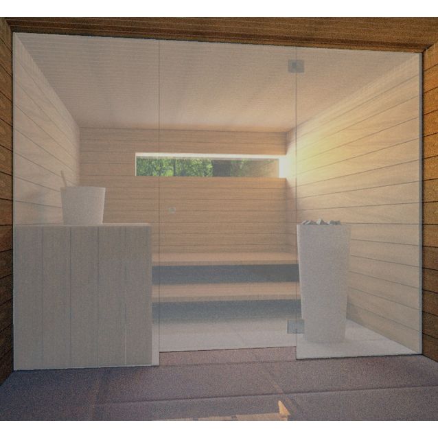 Saunan lasiseinä Vihtan 6 ovi + 2 sivulasia harmaa satiini